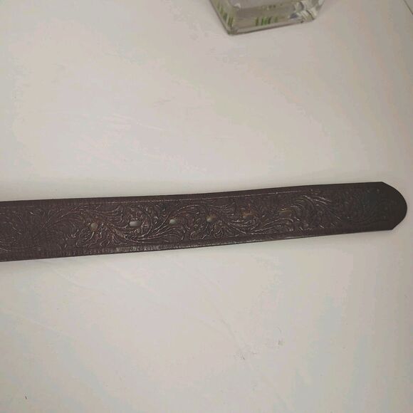 Vtg Justin Embossed Full Grain Leather Belt Sz 32 No Buckle Excellent USA Made - Picture 6 of 6